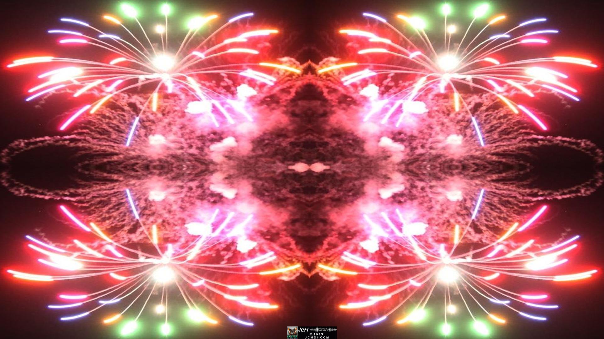 Quadroscopic art made from a digital image of fireworks taken in Castaic, California.